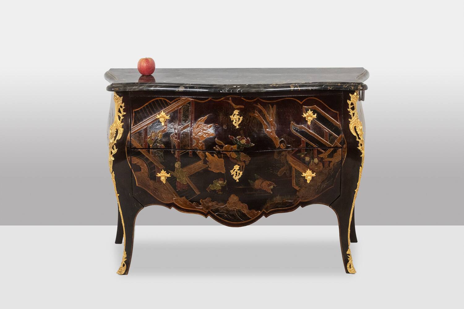Lacquered chest of drawers with marble top. 1950s.