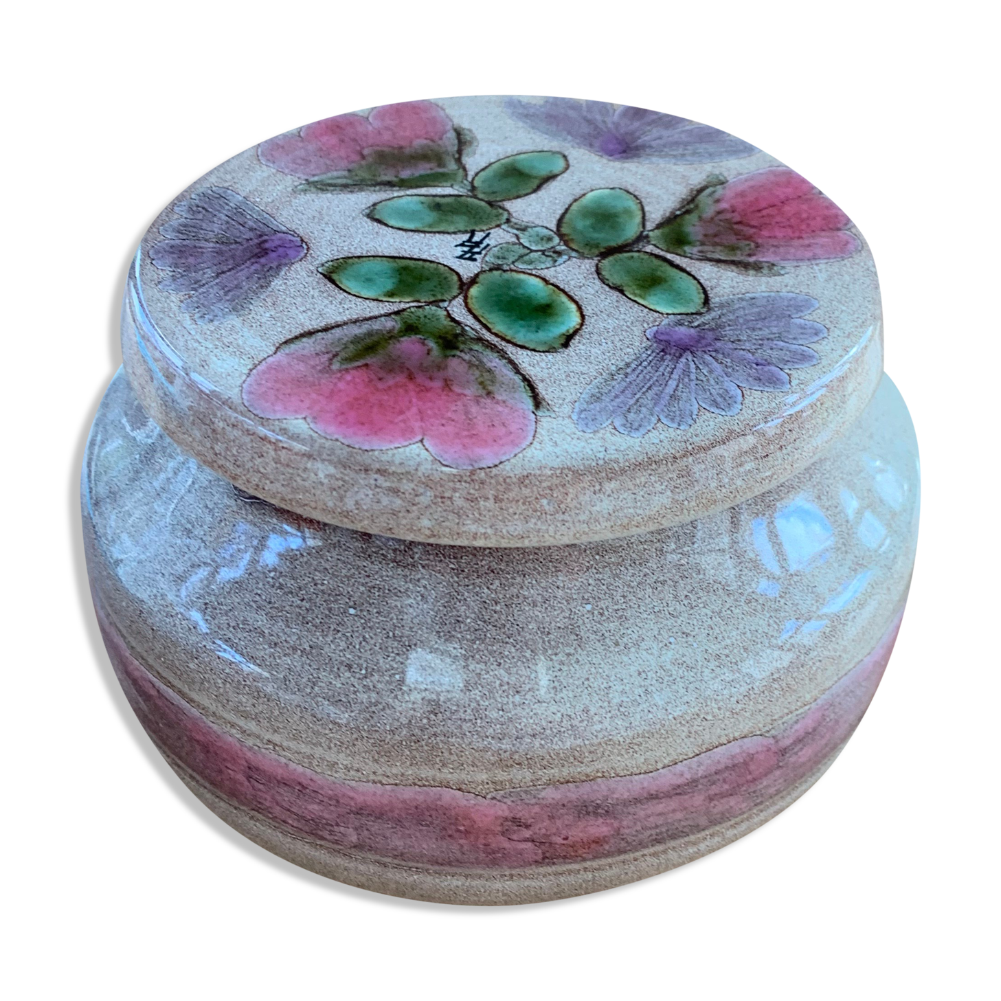 Ceramic pot enamelled vintage floral pattern