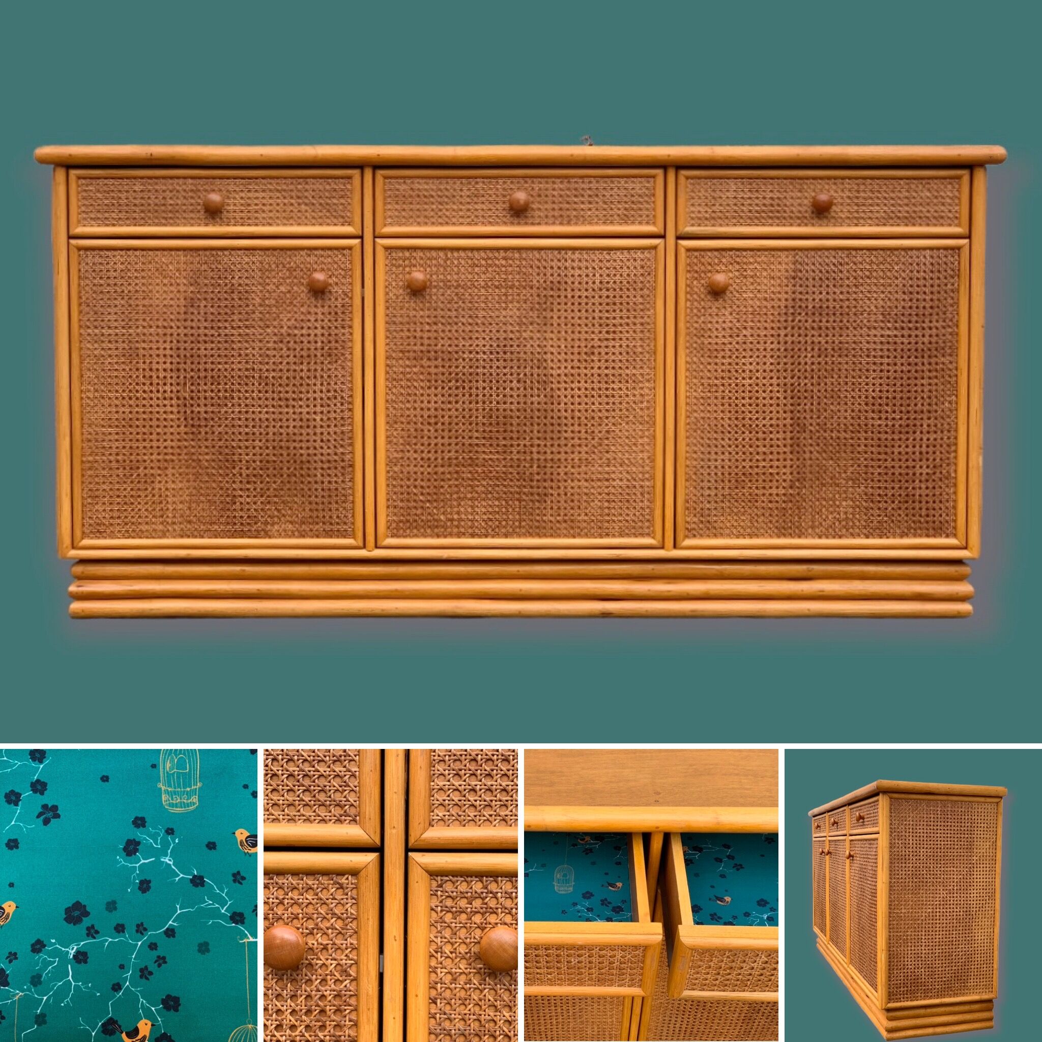 Vintage buffet in bamboo and cannage 1970