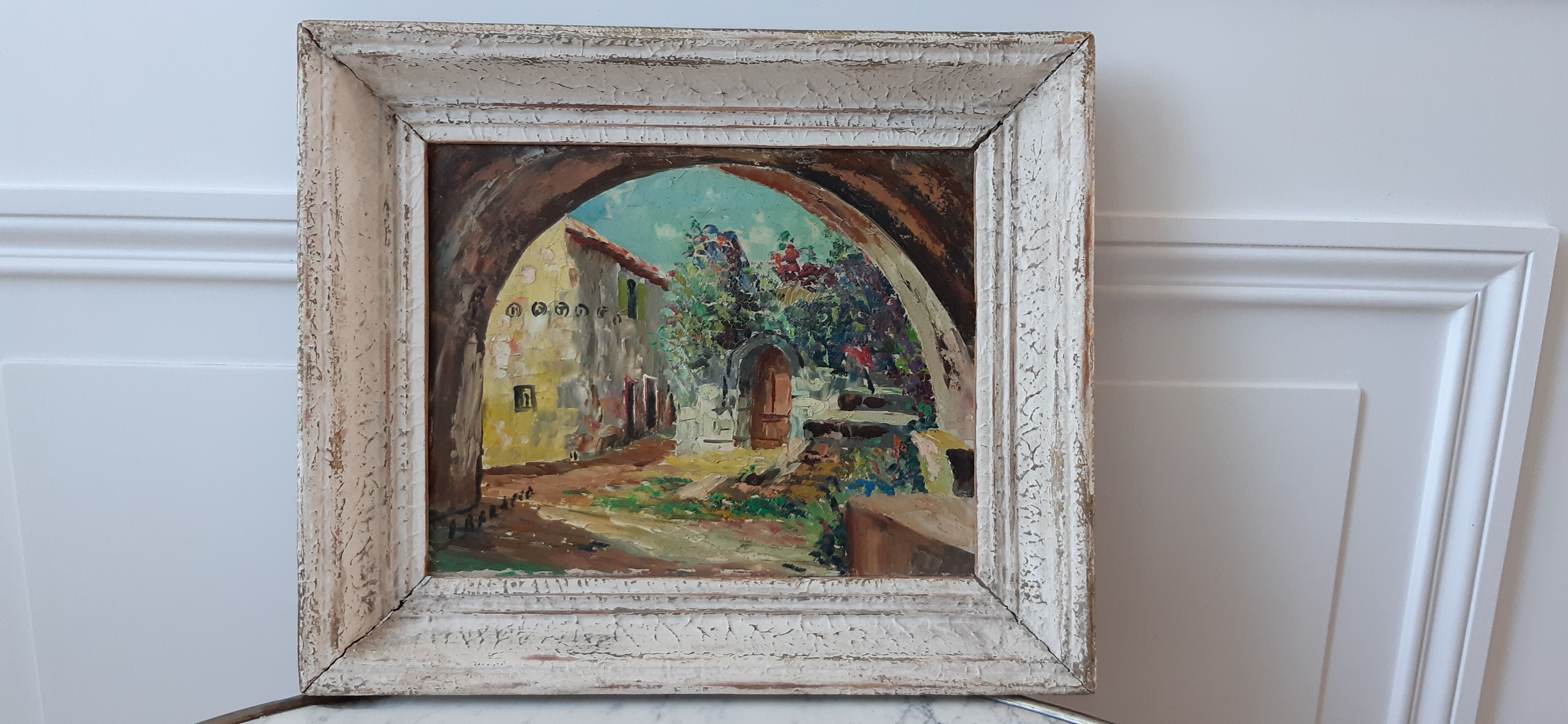 Oil on wood painting signed vintage