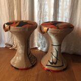 2 Tam-Tam stools dressed in burlap and original vintage fabric