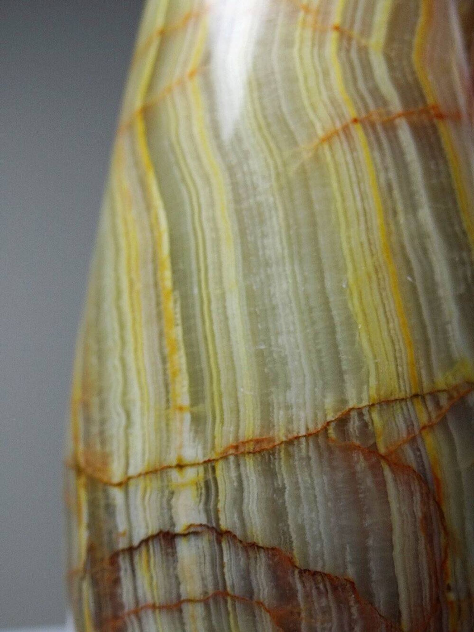 Small vintage baluster vase in green striped onyx, Italy, mid-century.