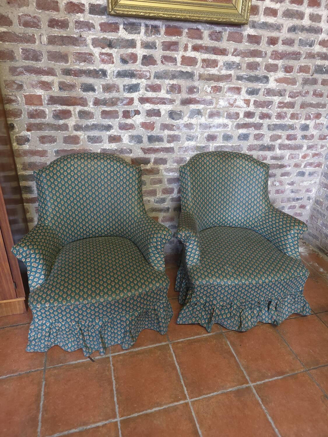 Pair of Napoleon III toad armchairs