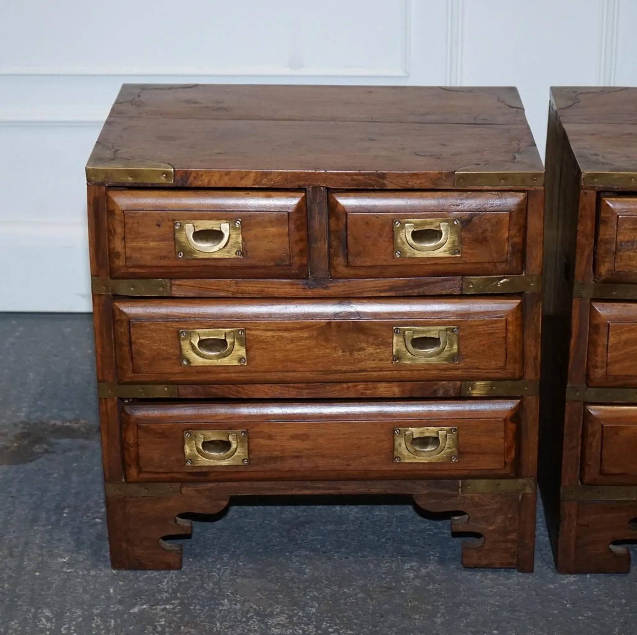 Vintage Military Campaign Brass Bedside Tables, Set of 2