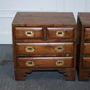 Vintage Military Campaign Brass Bedside Tables, Set of 2