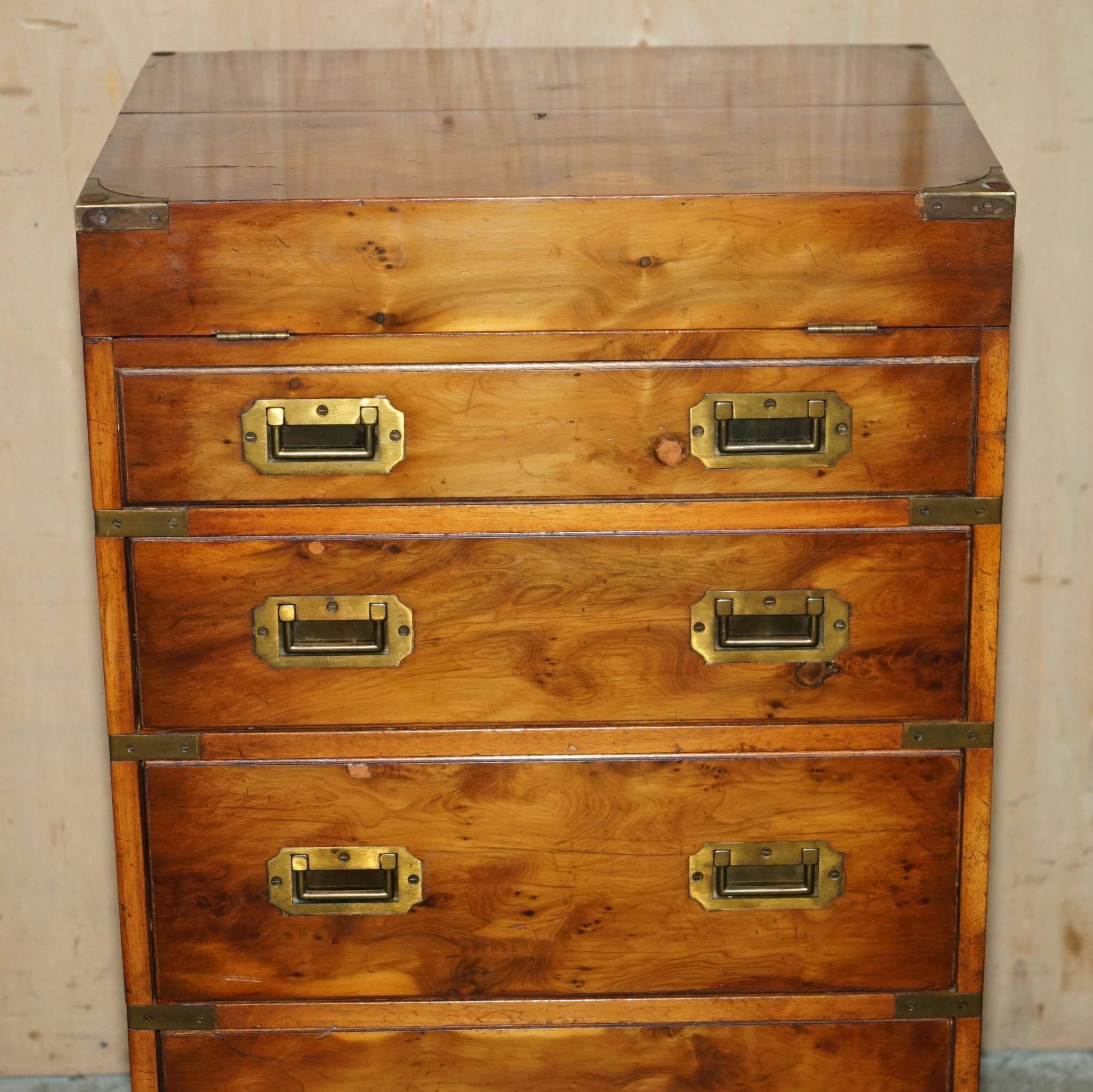 Military desk Harrods in Burr Yew wood with leather, country style.