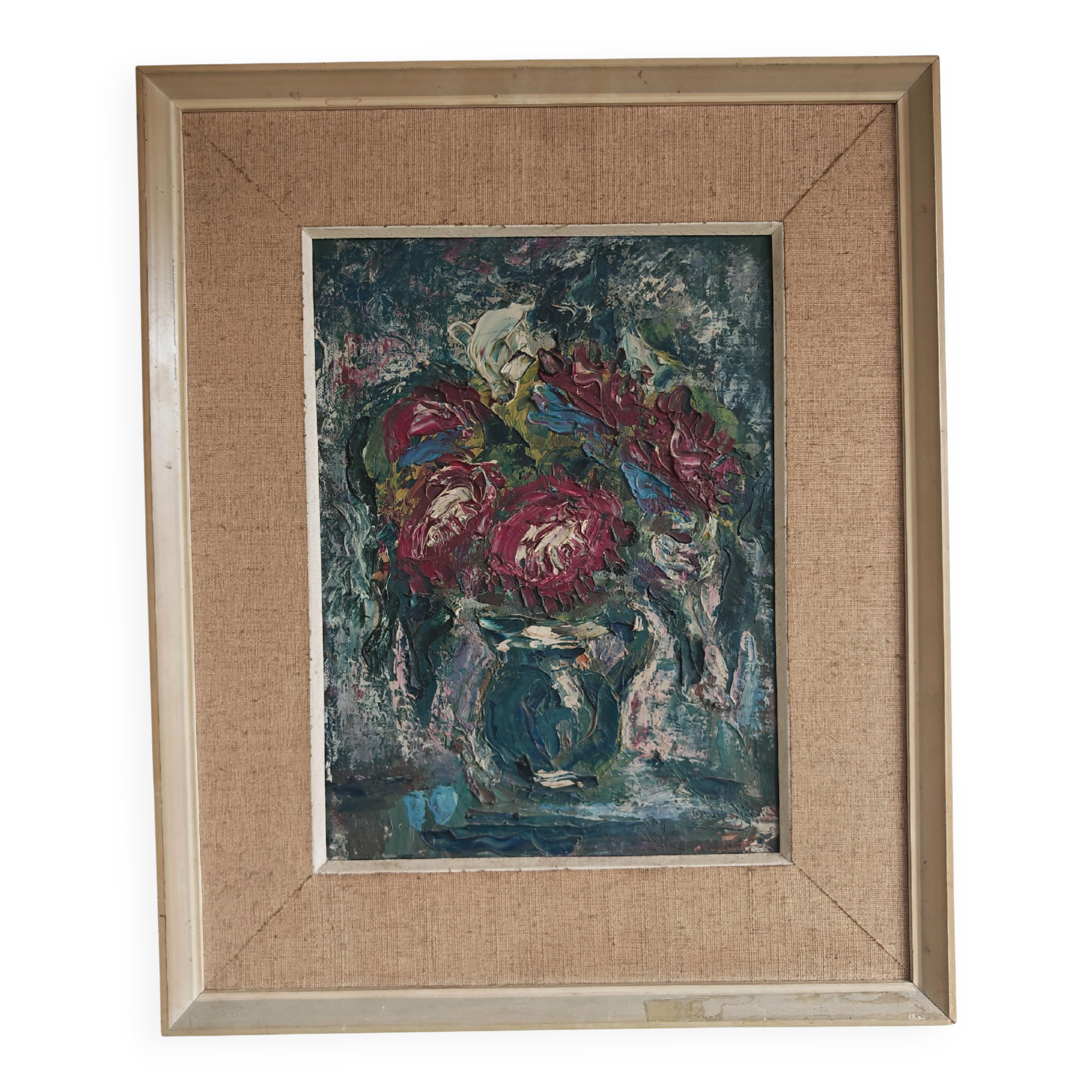 Modernist oil painting on canvas "Flowers" by Branislava Modelska-Jovanovic