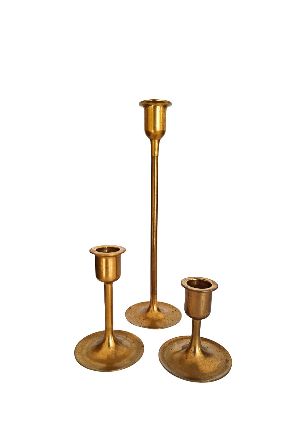 Bougeoirs vintage en laiton en forme de tulipe - lot de 3