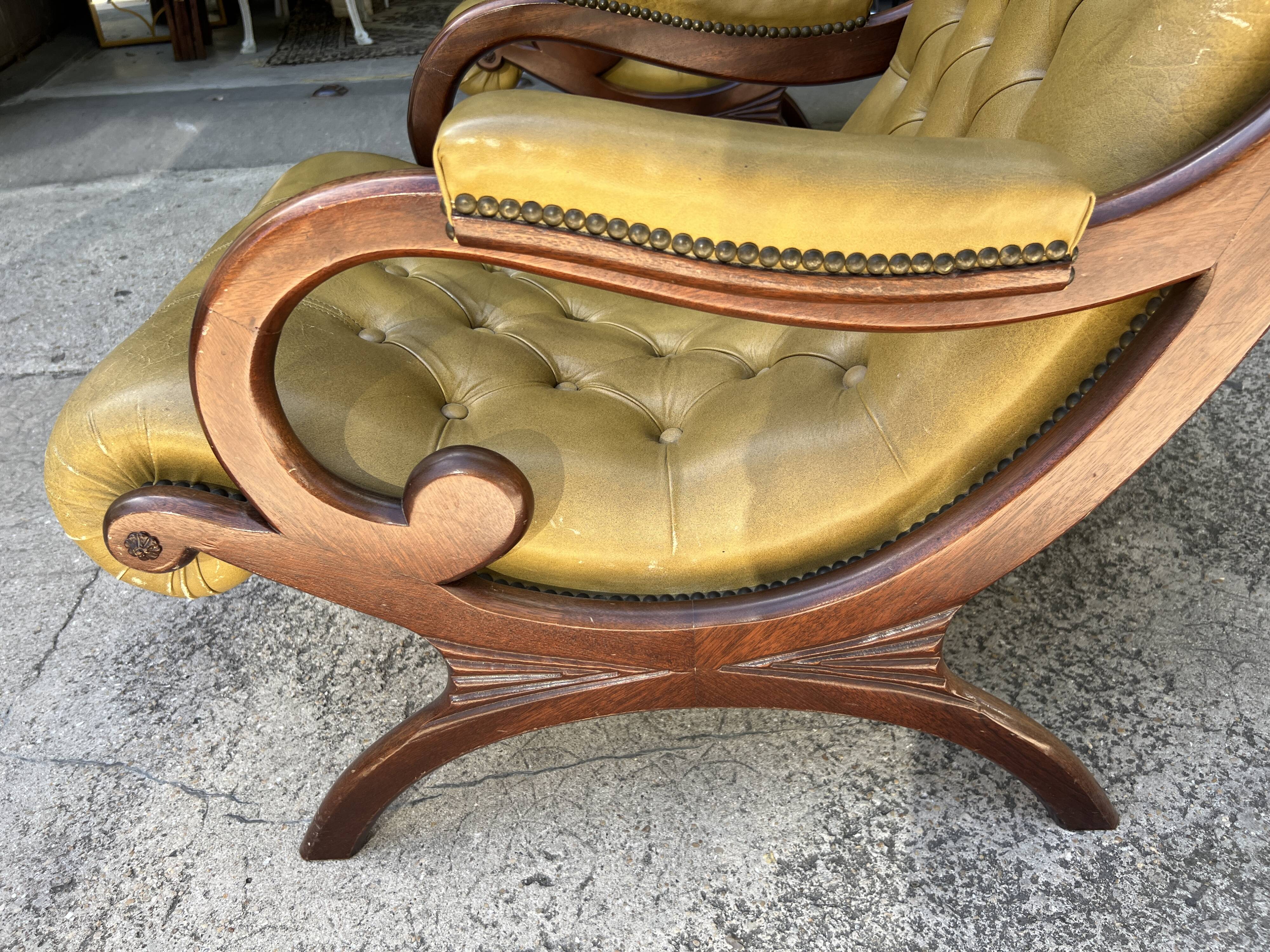 Victoria style green leather chesterfield armchair