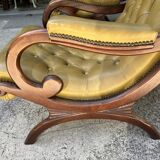 Victoria style green leather chesterfield armchair