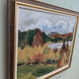 Peinture à l’huile de paysage expressionniste suédoise, encadrée  « Autumn View »