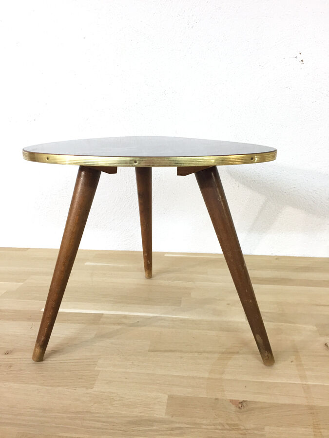 Tripod vintage leather pedestal table, 1960