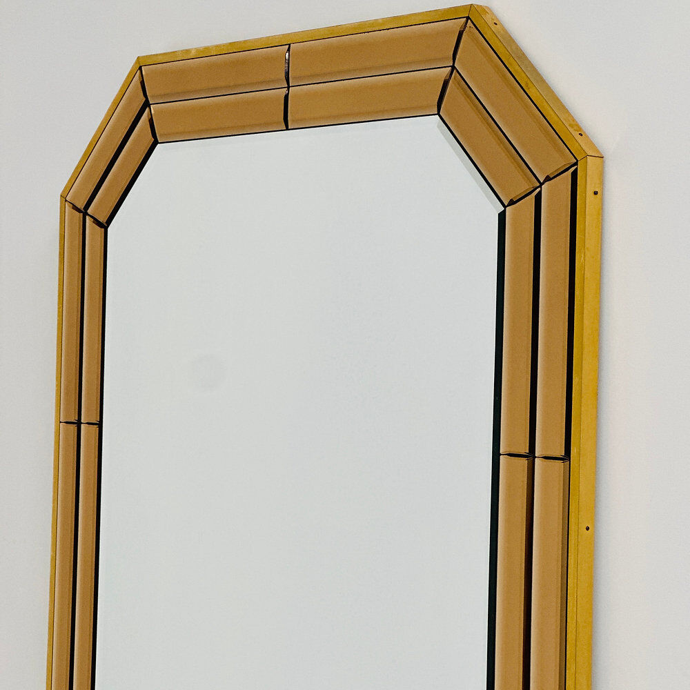 Vintage Schöninger smoked mirror, large octagonal beveled wall mirror