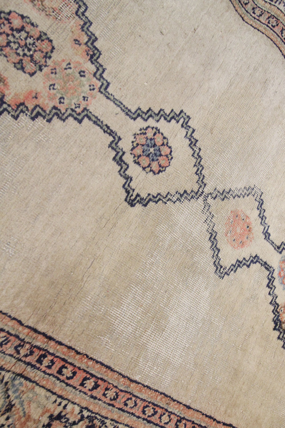 Antique Persian Carpet Handwoven Cream Wool Sarab Rug- 103x384cm