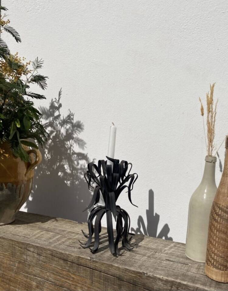 Brutalist organic candle holder in black metal