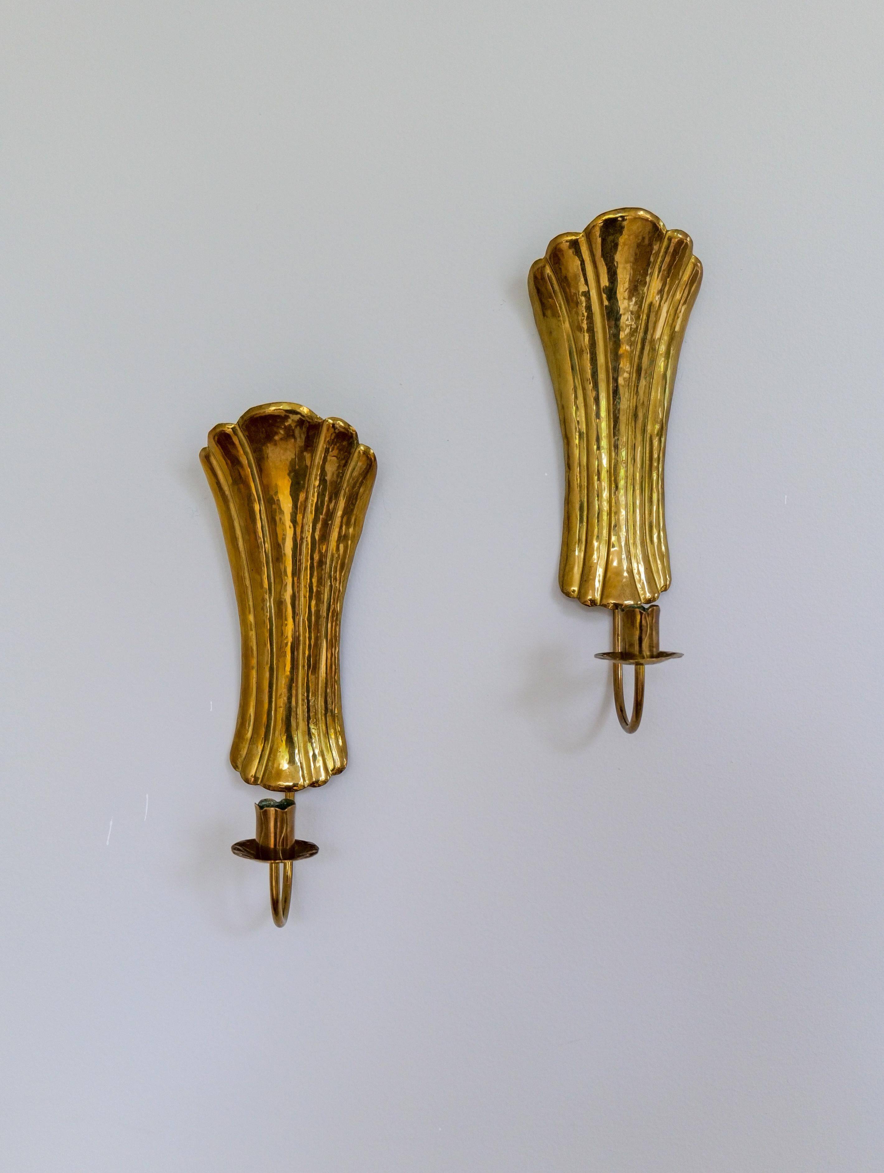 Pair of Art Deco wall sconces in brass, Sweden, 1950s
