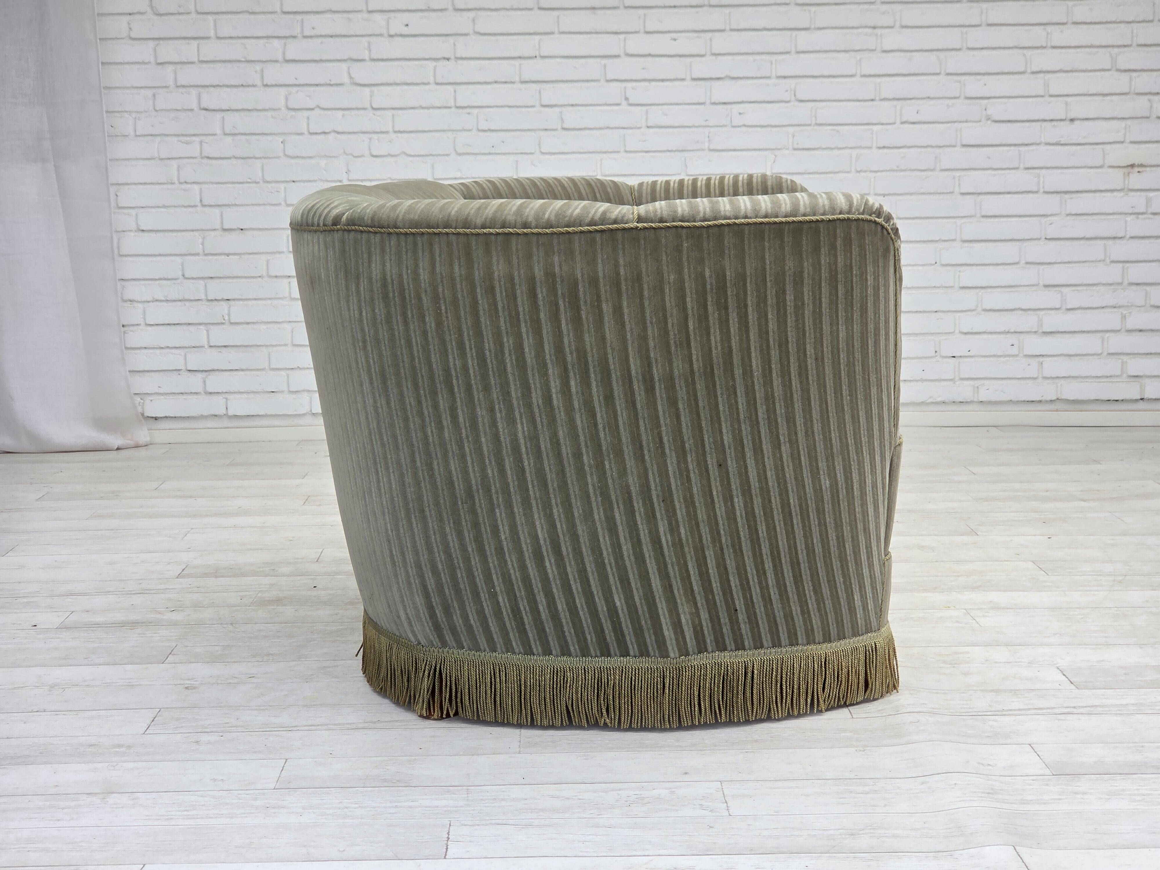 1970s, Danish 2-seater curved sofa, original furniture velour, beech wood.