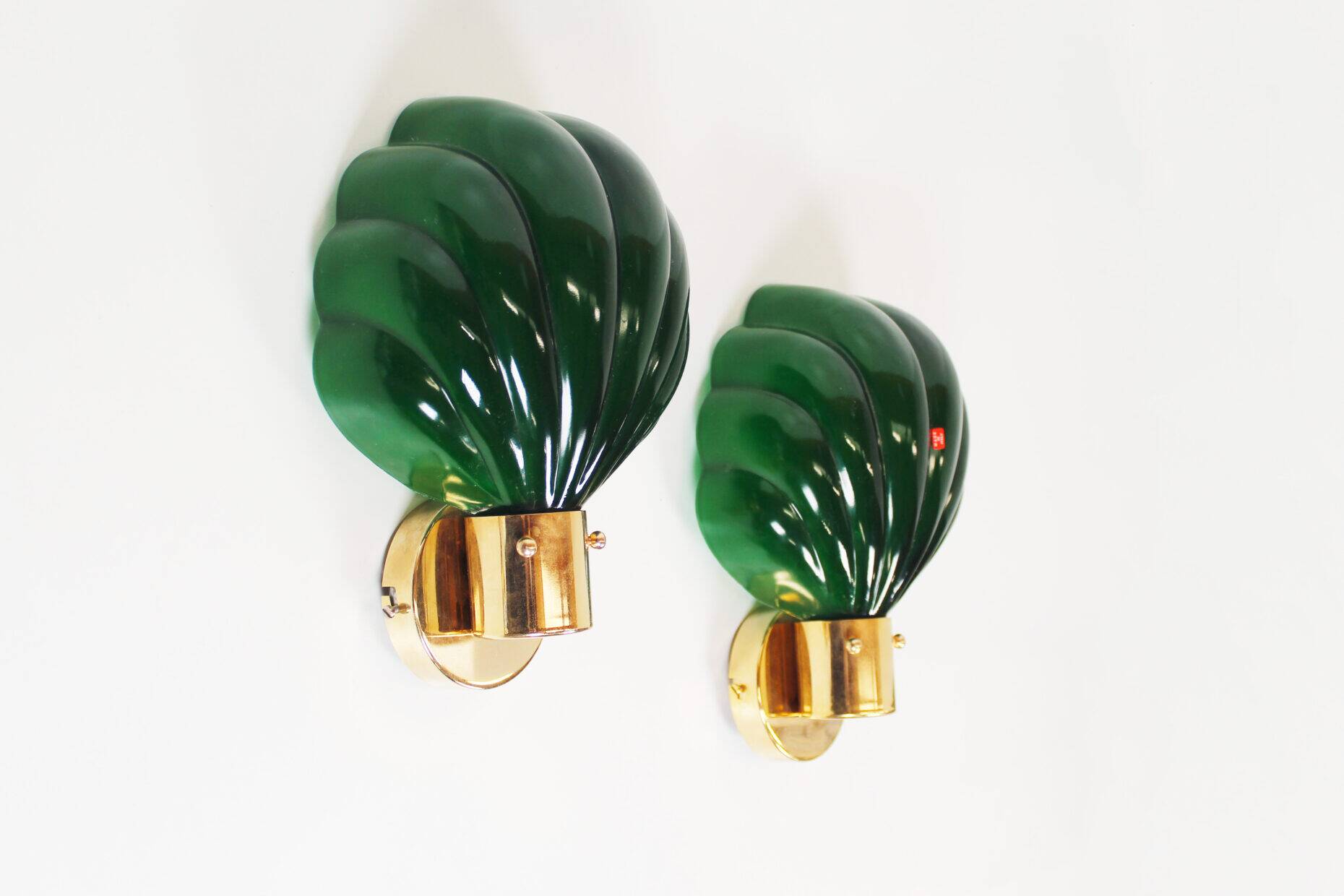 Large pair of Italian glass and brass wall lamps, Italy 1970s