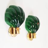 Large pair of Italian glass and brass wall lamps, Italy 1970s