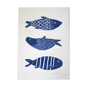 Linocut fish