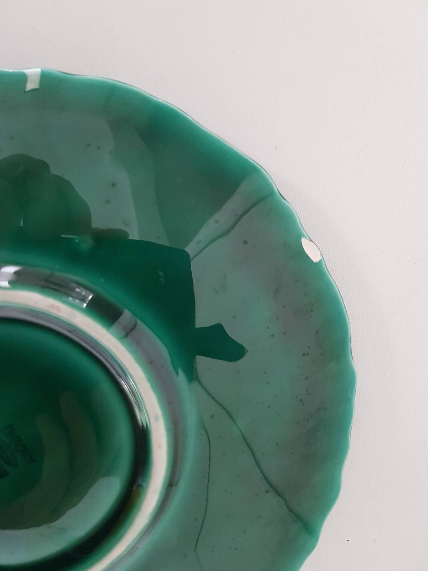 Set of 12 Green Majolica Leaf Plates Sarreguemines Digoin 1930