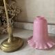 Large vintage lamp in brass with a pink opaline shade.