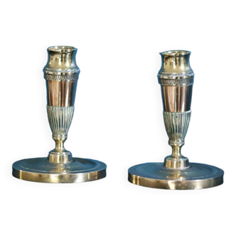 Antique Aesthetic Movement Brass And Copper Candle Holders
