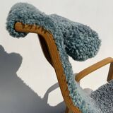 Vintage Easy Chair with Ottoman Sheepskin Midcentury Scandinavian design