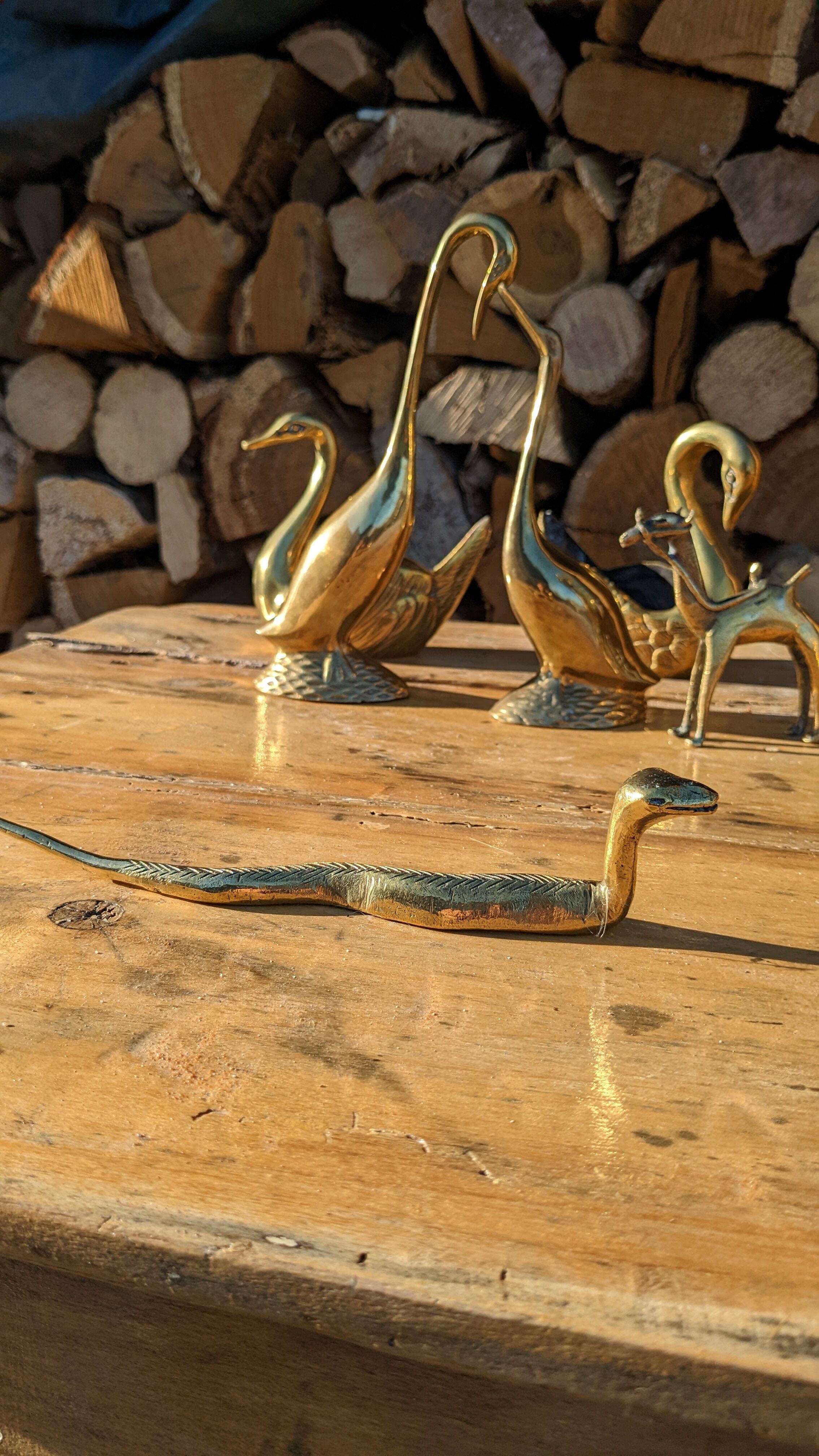 Serpent en laiton doré vintage