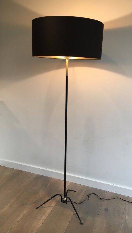 Floor lamp in black lacquered metal and brass
