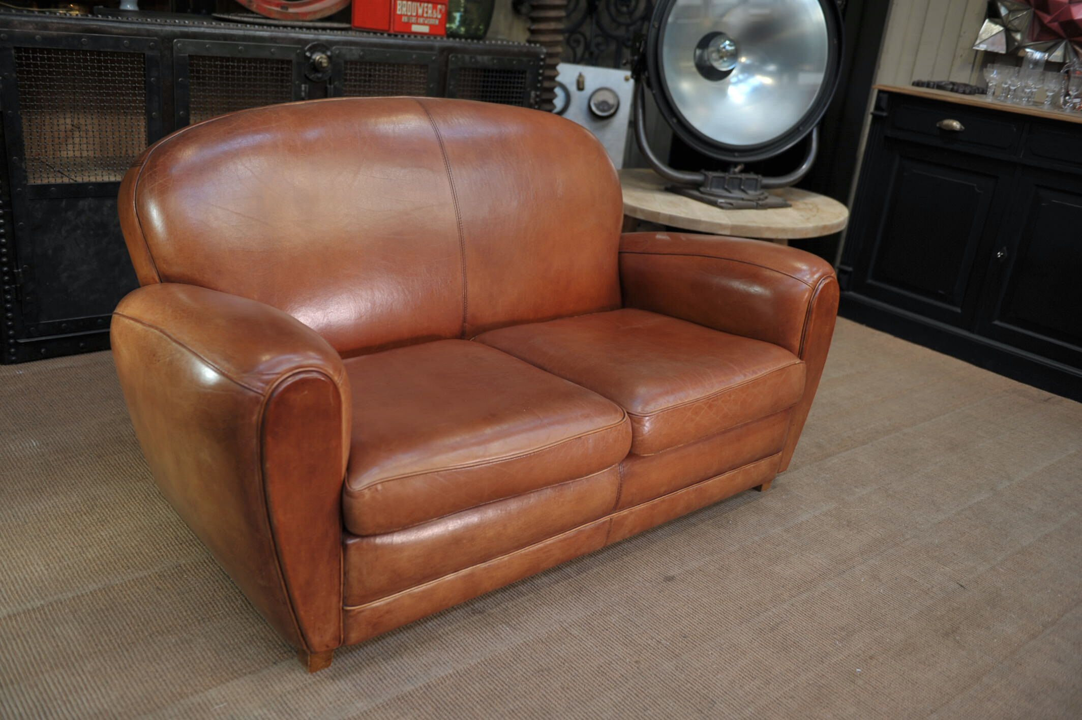 Vintage 3-seater leather club sofa