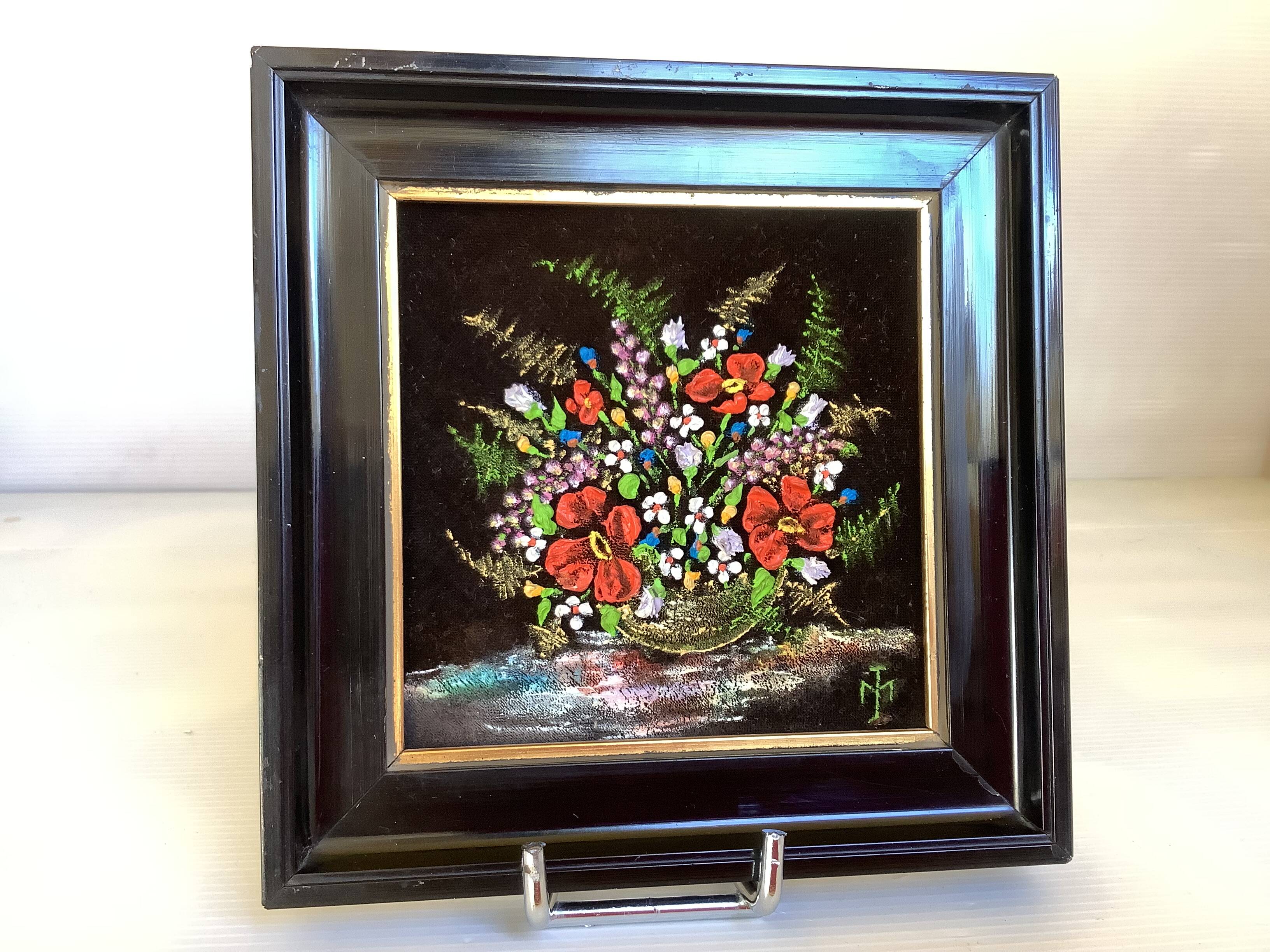 Small painting of a bouquet of flowers signed