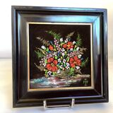 Small painting of a bouquet of flowers signed