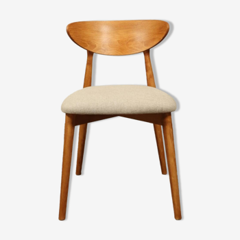 Chaise de table scandinave tissu beige bois naturel style minimaliste design ethnique personnalisation possible