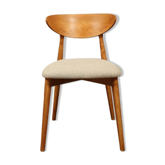 Chaise de table scandinave tissu beige bois naturel style minimaliste design ethnique personnalisation possible