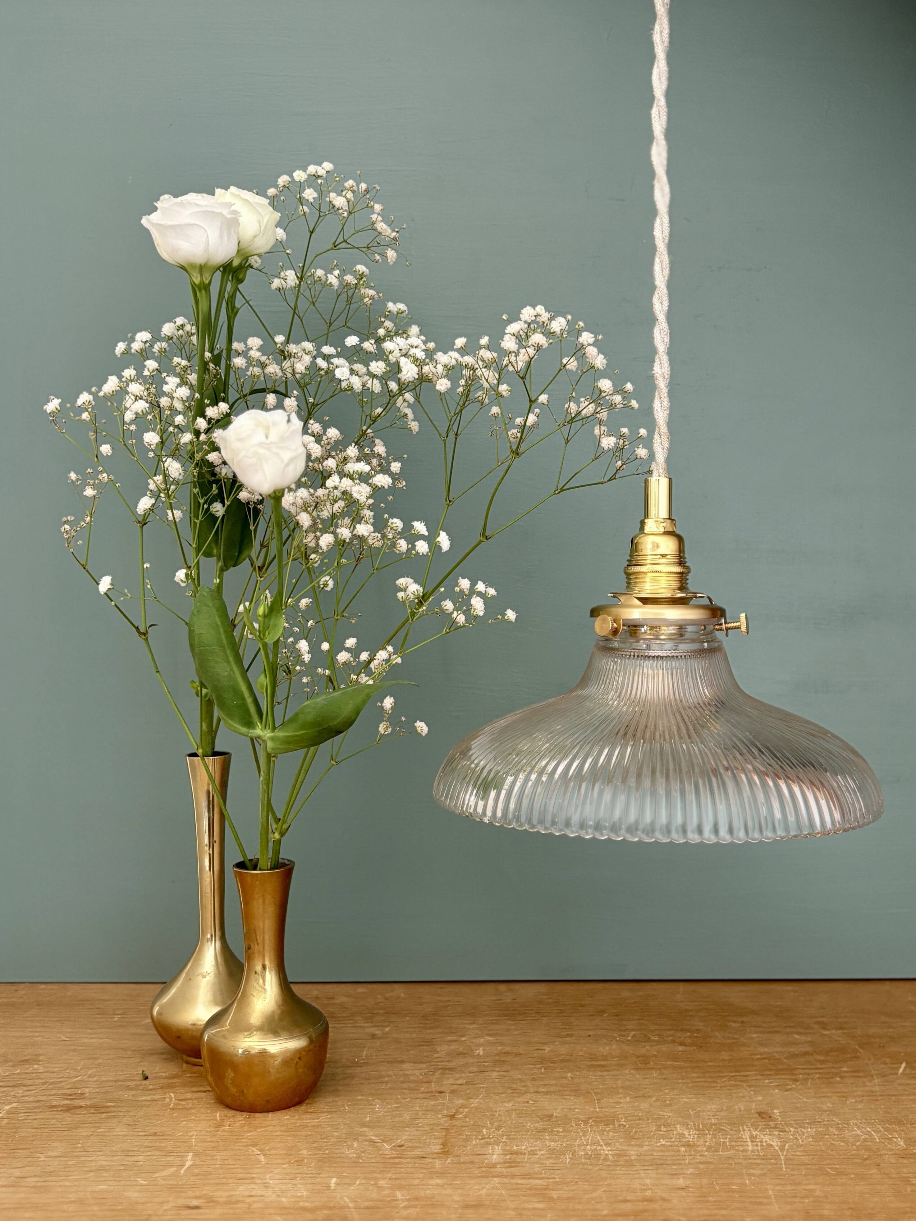Vintage holophane glass lampshade pendant light