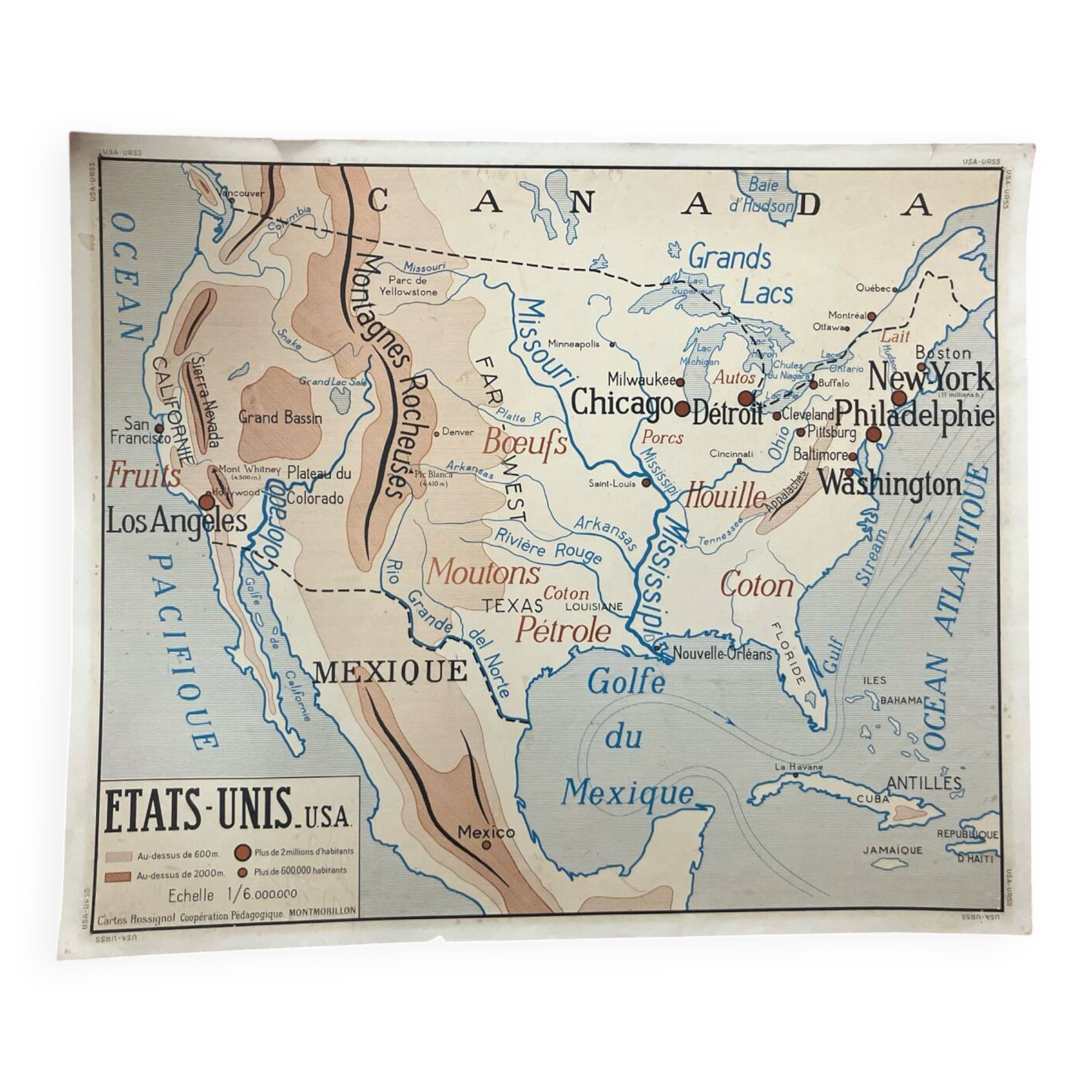 Carte scolaire Rossignol USA URSS, années 60