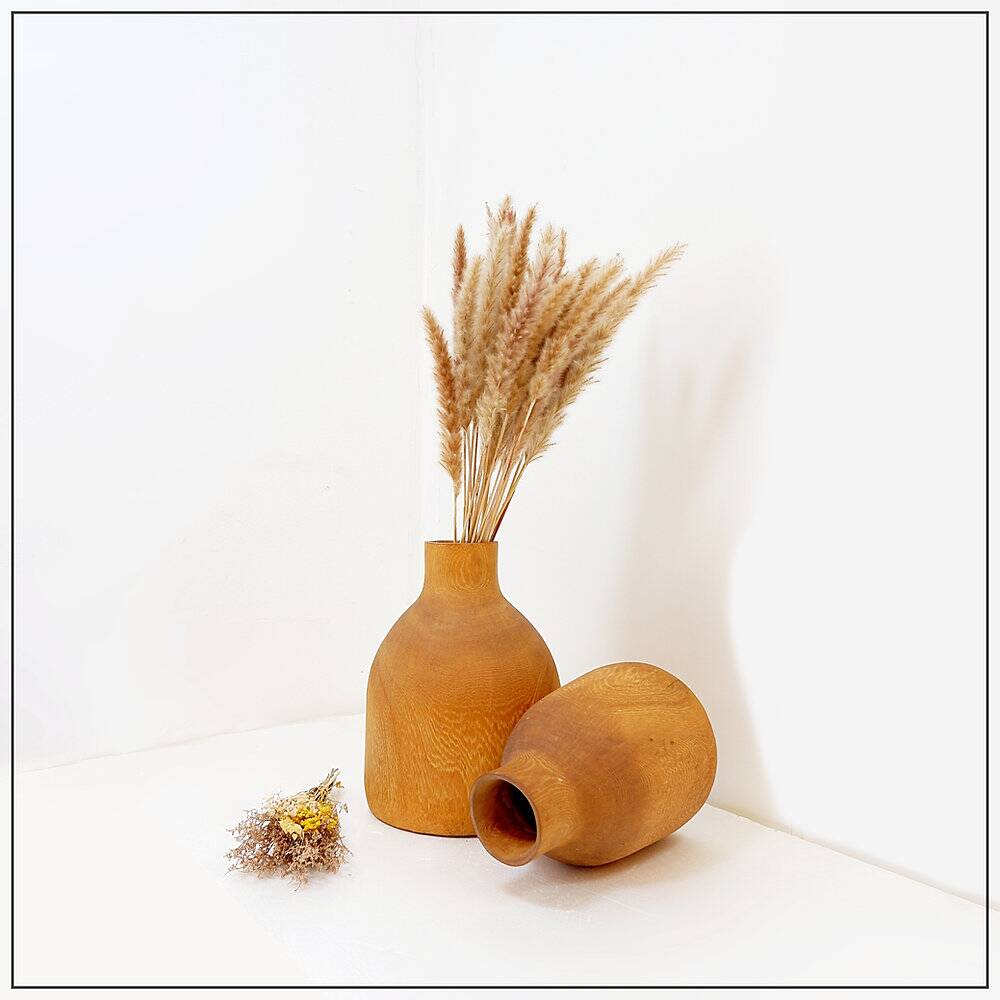 Paire de vases décoratifs vintage en bois de paulownia