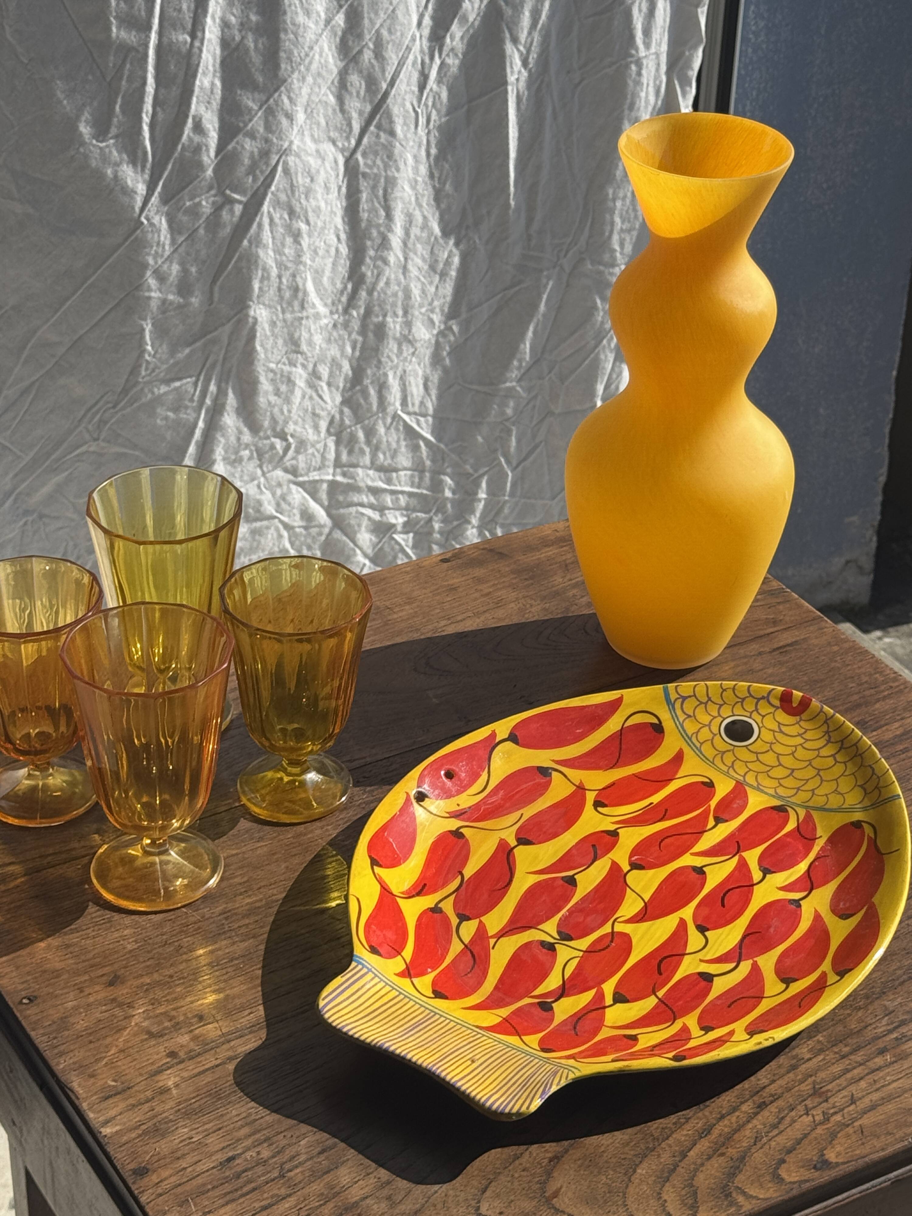 Modern vase in vintage opaline yellow glass H:30cm