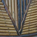 Round coffee table with bamboo, rattan and wood, star pattern, 80s