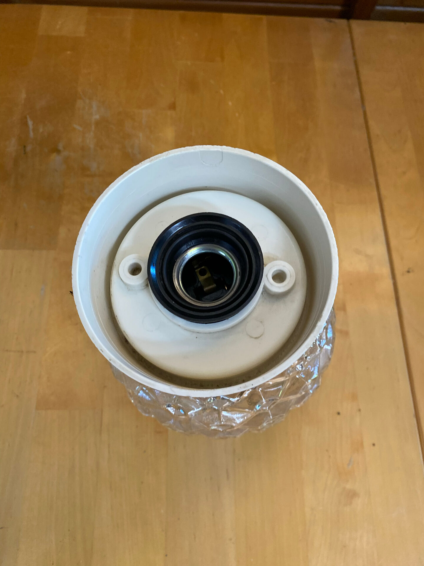 Vintage corodex ceiling light moulded glass + white bakelite support