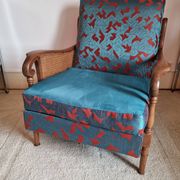 Bridge armchair in wood and cane from the 1950s.