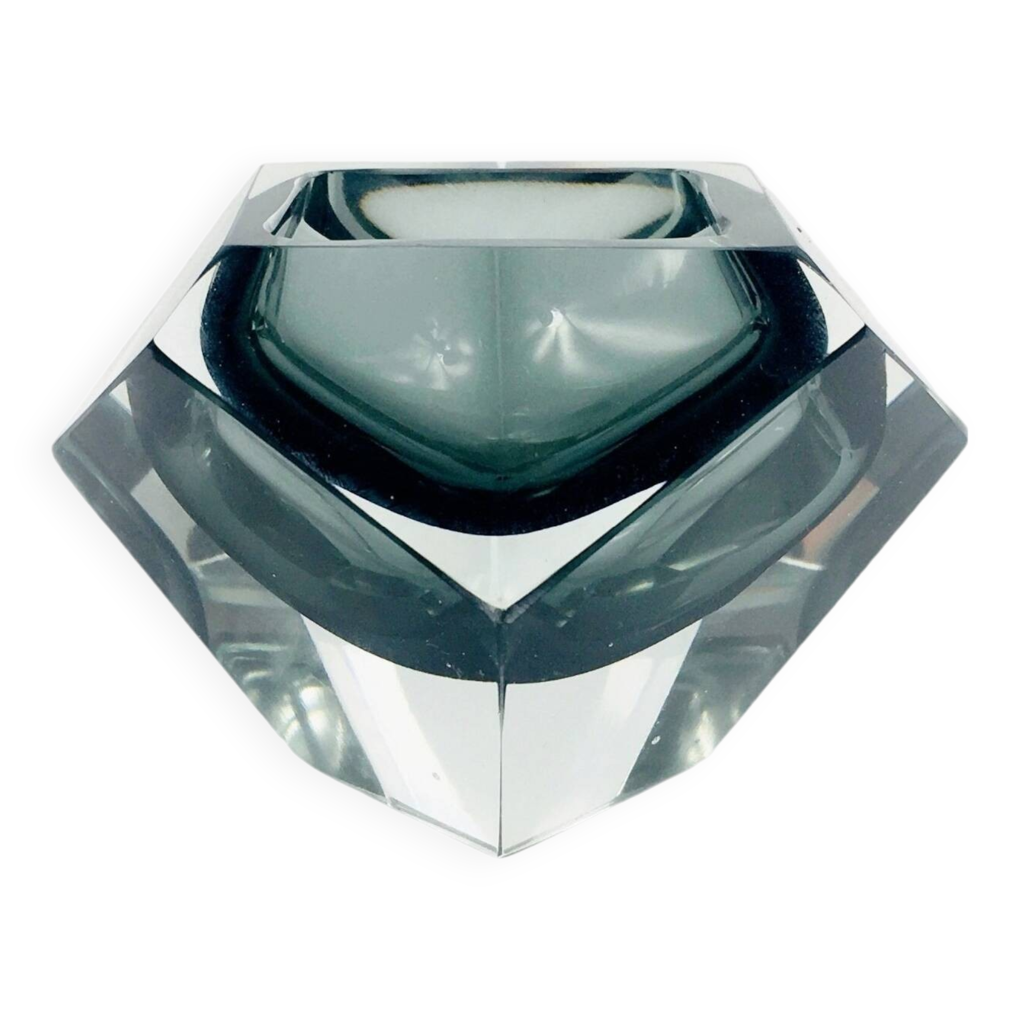 Diamond-Shaped Murano Faceted Glass Sommerso Ashtray/Vide Poche by Flavio Poli for Seguso, Italy