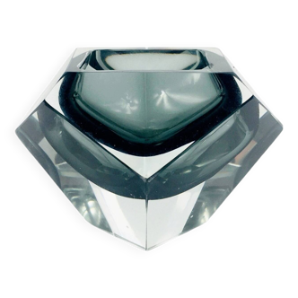Diamond-Shaped Murano Faceted Glass Sommerso Ashtray/Vide Poche by Flavio Poli for Seguso, Italy