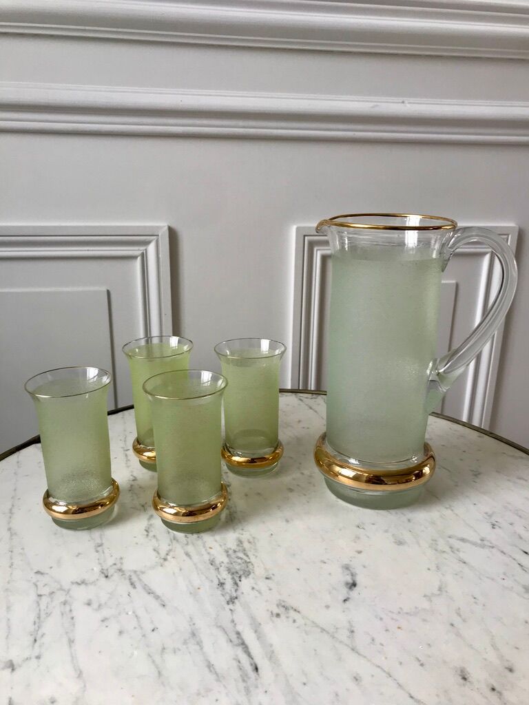Green granita set consisting of a pitcher and 4 glasses in orangeade 50s