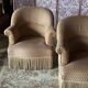 Pair of renovated toad armchairs in beige velvet