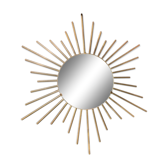 Vintage sun mirror, 1960 gold metal - 60cm