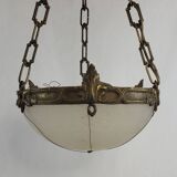 Art Deco pendant light in gilded brass and Clichy glass