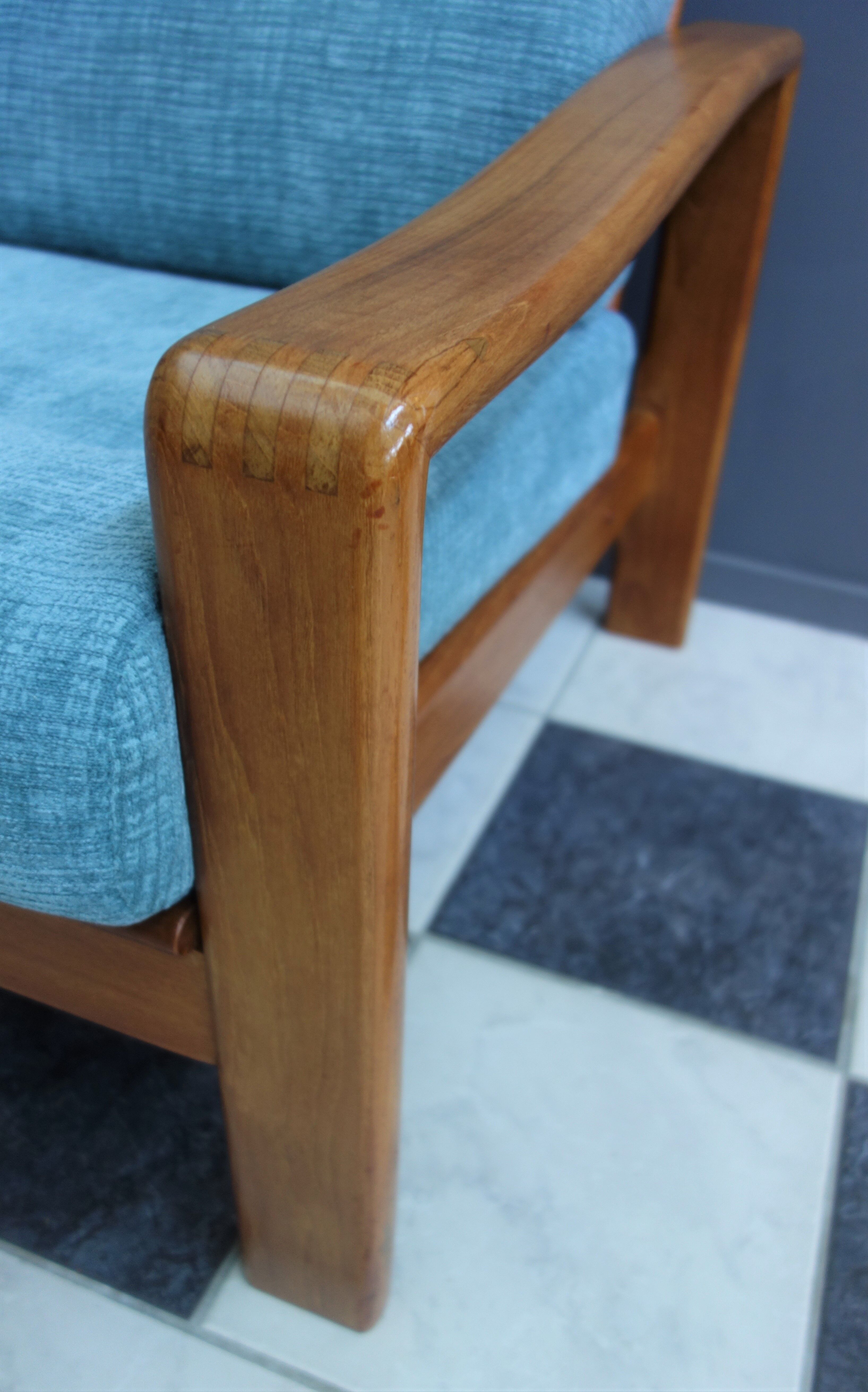Teak and Green fabric Danish 3 seat sofa 1960s