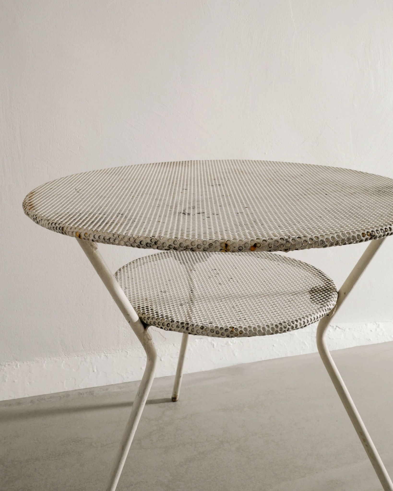 Vintage French Mid Century Round Console Table in White Metal, 1950s